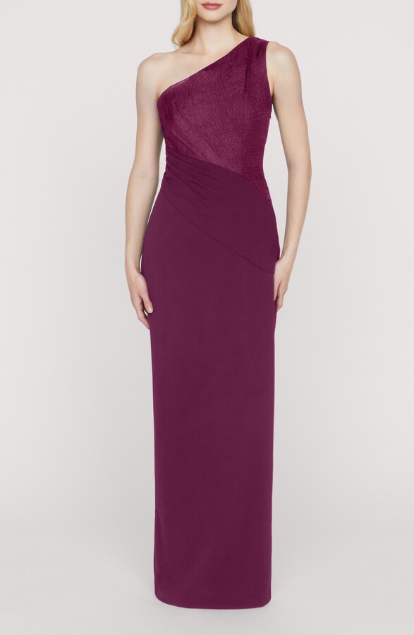 JS Collections Ingrid One-Shoulder Mixed Media Gown