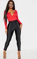 Thumbnail for your product : PrettyLittleThing Shape Red Jersey V Neck Long Sleeve Bodysuit