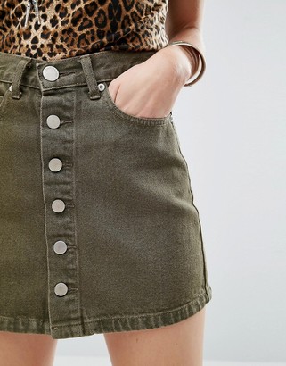 Glamorous Petite Mini Button Denim Skirt
