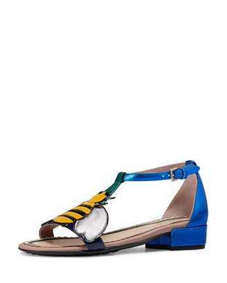Gucci Metallic Leather Graphic Sandal, Youth