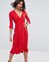 Thumbnail for your product : ASOS Design Wrap Front Midi Dress With Frill Detail