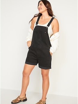 Old Navy Slouchy Straight Black-Wash Cut-Off Non-Stretch Jean Short Overalls  for Women - ShopStyle
