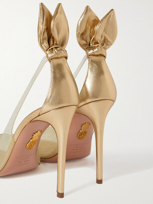 Aquazzura Bow Tie 105 Glittered Pvc And Metallic Leather Pumps Gold Shopstyle