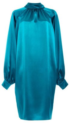 Monique Lhuillier Silk Charmeuse Billow Sleeve Dress Emerald