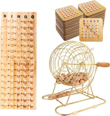 GSE Games & Sports Expert Deluxe Bingo Game Set with Large Brass Cage, 100 Shutter Slide Bingo Cards, Wood Board and Balls for Large Groups, Game Night Parties