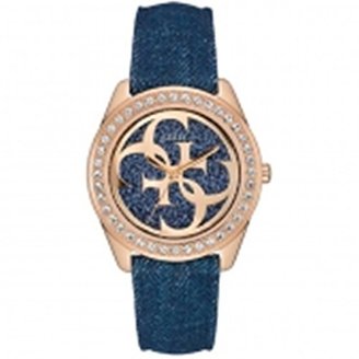 GUESS GUESS? W0627L3 Denim Strap Rose Gold Stainless Steel Case Women's Watch