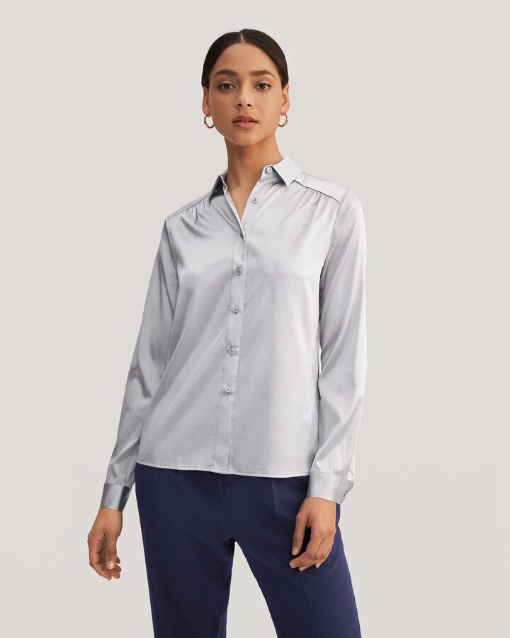 Silver Silk Shirt Long Sleeve | ShopStyle