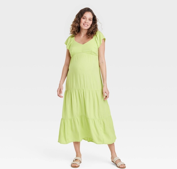 Flutter Short Sleeve Woven Maternity Dress Isabel Maternity by Ingrid & Isabel™ Green XS