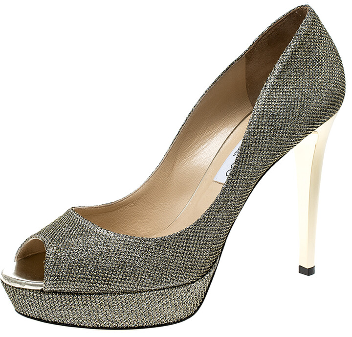 jimmy choo gold glitter peep toe