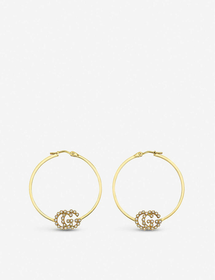 Gucci GG Running 18ct yellow-gold diamond hoop earrings - ShopStyle
