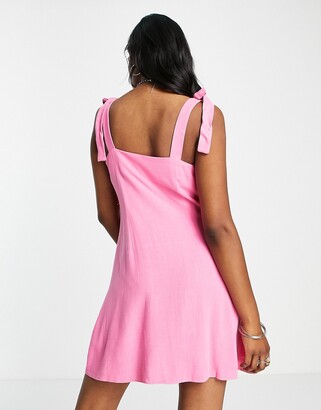 Topshop button through flippy mini linen dress in pink