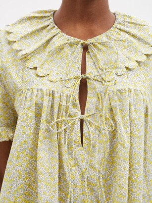 Horror Vacui Gigi Scalloped Floral-print Cotton Pyjamas - Yellow Multi