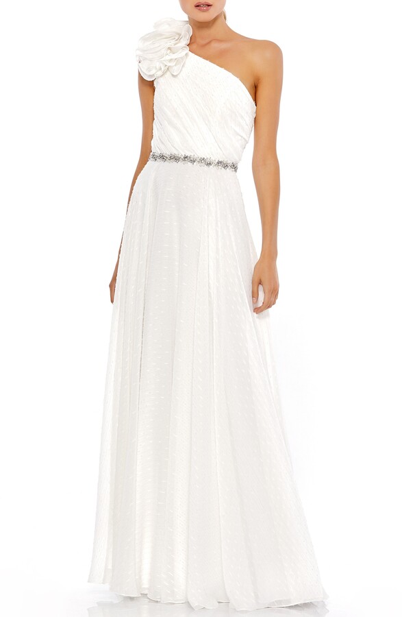 Mac Duggal Rosette Appliqué OneShoulder Chiffon Gown ShopStyle