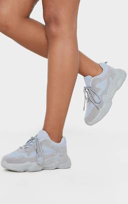 PrettyLittleThing Grey Double Bubble Sole Lace Up Trainer
