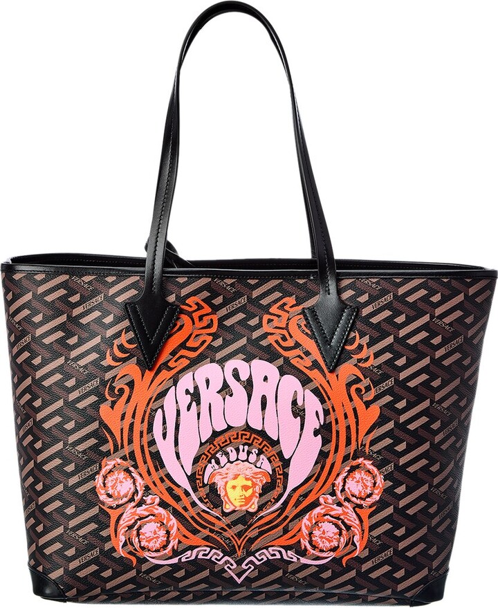 Versace La Medusa Small Logo Canvas Tote Bag