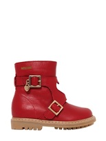 Thumbnail for your product : Moschino Heart Cutout Leather Boots