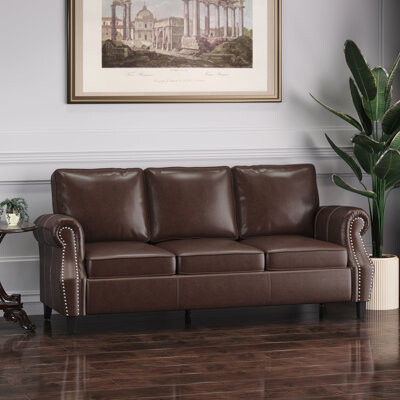 Red Barrel Studio Dark Brown Faux Leather 3 Chaise Lounge Elegant Design Nailhead Trim Birch  Contemporary Style Strong Wood Frame