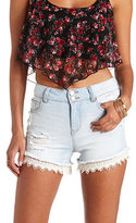 Thumbnail for your product : Charlotte Russe Crochet Trim High-Waisted Denim Shorts