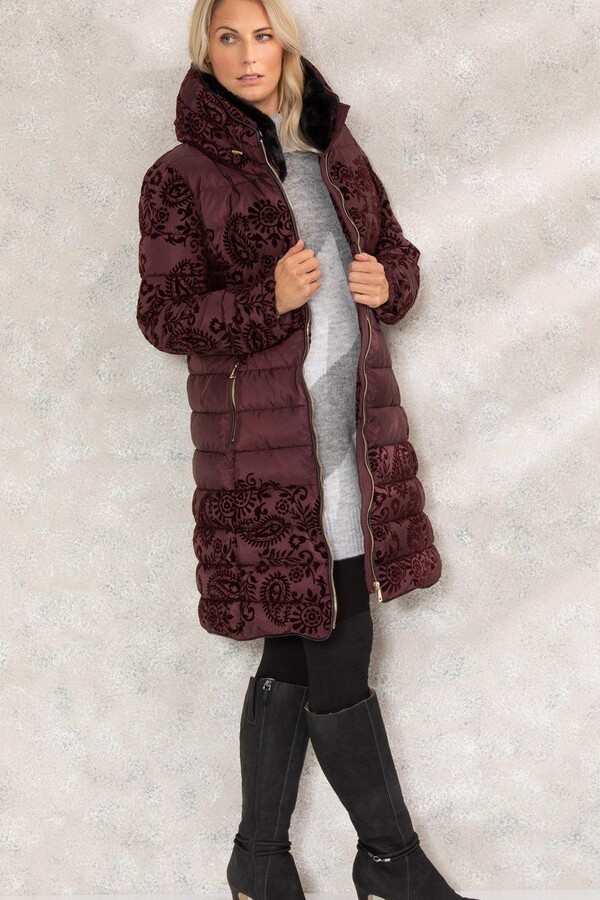 Klass. Flock Paisley Print Longline Padded Coat ShopStyle