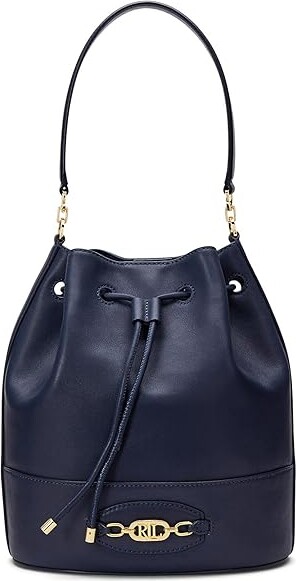 Lauren Ralph Lauren Leather Large Andie Drawstring Bag (French Navy) Hobo  Handbags - ShopStyle
