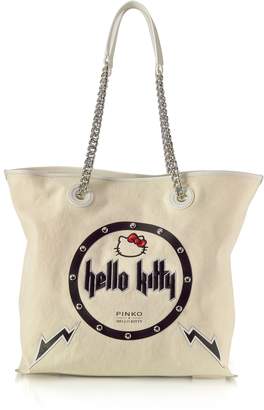 Pinko Hello Kitty Rock White Canvas Shopping Bag