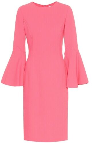Details about NEW Oscar de la Renta Stretch Wool MIDI Dress Hibiscus Pink Flared Sleeve