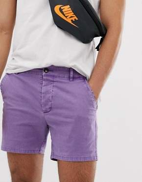 ASOS Design DESIGN skinny shorter chino shorts in washed lilac