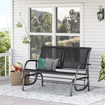 Arlmont & Co. Double Swing Glider Chair 2 Patio Rocking Bench. Powder Coated Steel Frame. Comfortable Sling Fabric Seat. Water- Quick-Drying -. Backyard Garden P