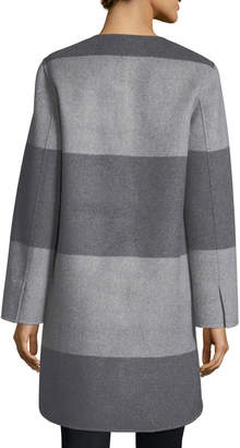 Neiman Marcus Luxury Striped Curved Double-Faced Cashmere Coat