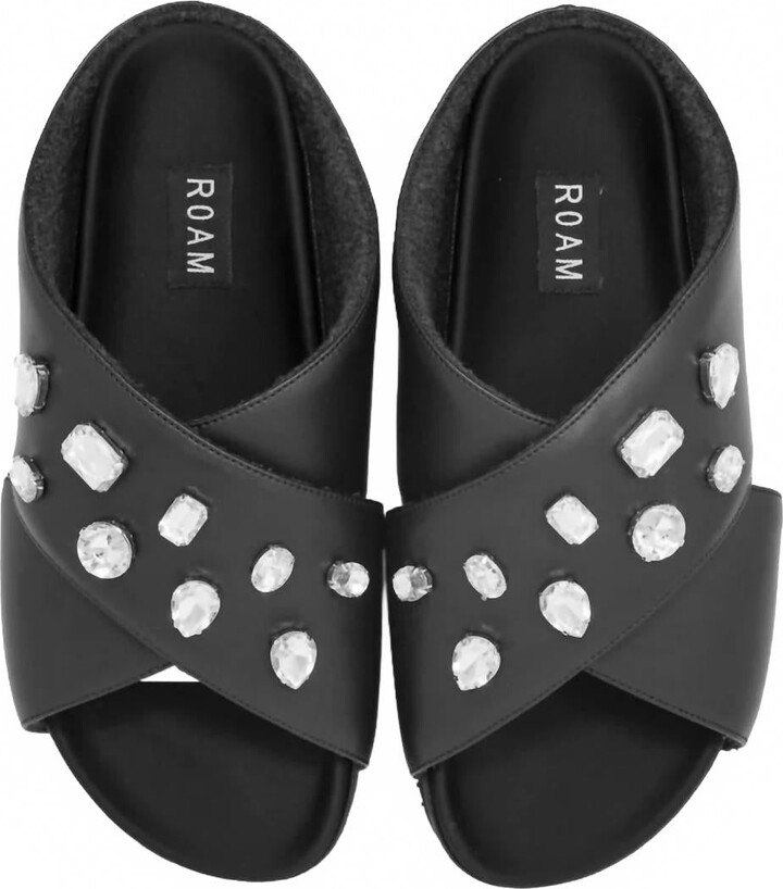 Women's Cross Crystal Sandal In Black