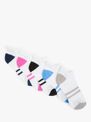 ANYDAY John Lewis & Partners Cotton Rich Sports Stripe Socks, Pack of 5, White/Multi