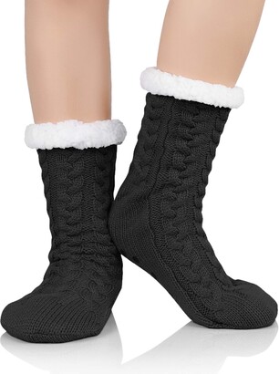 Zando Women's Slipper Socks Winter Fuzzy Socks Warm Fluffy Socks Cozy Fleece -lined Slipper Socks Super Soft Fuzzy Socks - black - One Size - ShopStyle