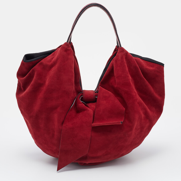 Valentino Red Suede and Leather 360 Bow Hobo - ShopStyle