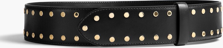 Theo Waist Belt in Black Leather with Gold Studs
