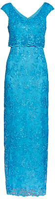 Gina Bacconi Embroidered Corded Mesh Maxi Dress