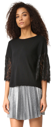 Autumn Cashmere Cropped Sweater with Lace Sleeves