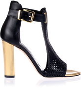 Thumbnail for your product : Balmain Black leather perforated sandal
