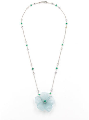 Rina Limor Fine Jewelry Hand-Carved Aquamarine Flower Necklace