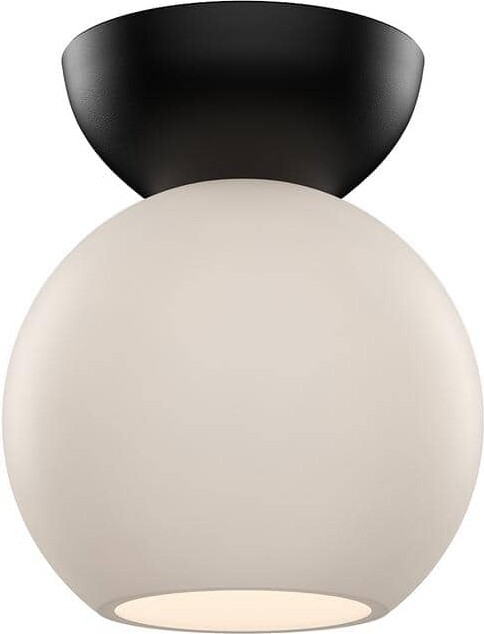 KUZCO Arcadia 6 in. 1 Light 60-Watt Black/Opal Glass Semi-Flush Mount