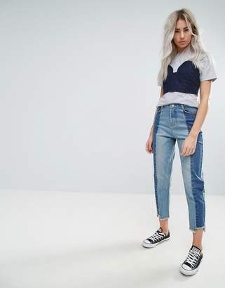 Urban Bliss Petite Deconstructed Straight Leg Tonal Panelled Jeans