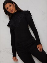 Thumbnail for your product : Chi Chi London Broderie Trim Knitted Jumper - Black