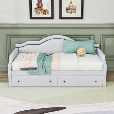 Two Drawers Upholstered Daybed with LED Light