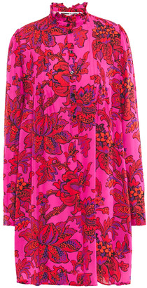 McQ Pintucked Floral-print Silk Crepe De Chine Mini Dress