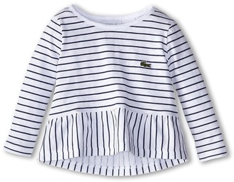 Lacoste Kids 3/4 Sleeve Striped Slubby Peplum Tee (Toddler/Little Kids/Big Kids)