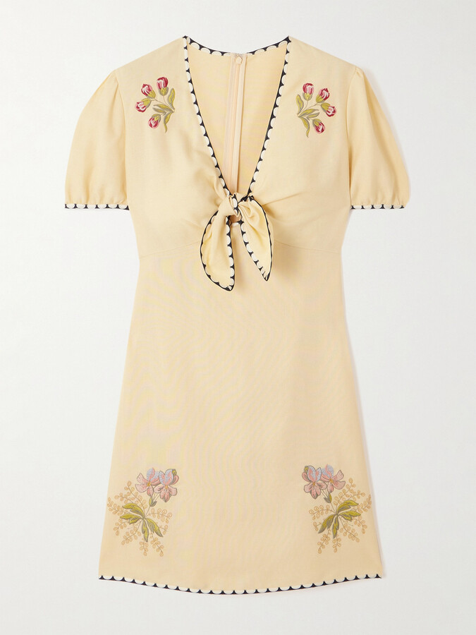 Valentino Garavani Printed Twill-trimmed Embroidered Woven Mini Dress - Cream