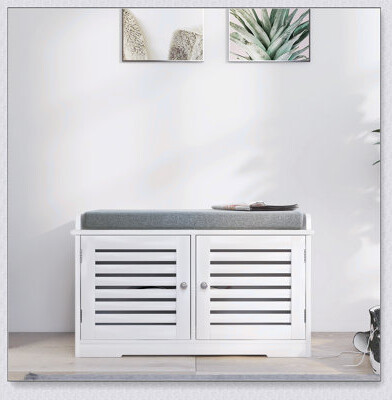 Winston Porter Shoe Storage Bench with Padded Seat Cushion Entryway Bench with 2 Barn Doors