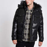 Thumbnail for your product : River Island Black faux fur trim hooded long puffer jacket