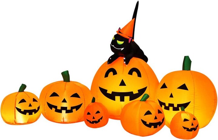 7.5 ft. Inflatable Pumpkin Halloween Inflatable Combo Decoration w/Witch Black Cat