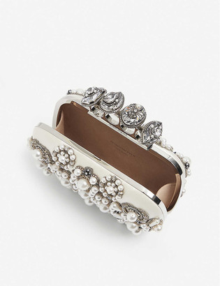 Alexander McQueen Jewel-embellished four-ring satin box clutch bag