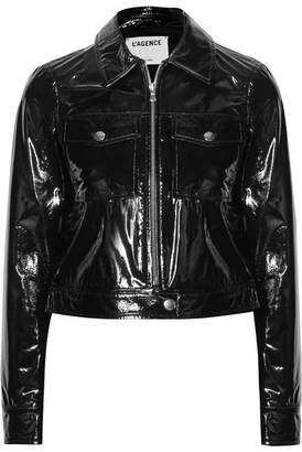 L'Agence Lex Cropped Textured Patent-leather Jacket - Black